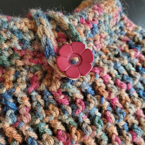 Vintage Crochet Knit Tote Bag Double Bamboo Handles Handmade Casual Cottage - Picture 5 of 9